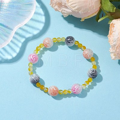 Round Dyed Natural Agate & Acrylic Beaded Stretch Bracelets for Women BJEW-JB10714-1