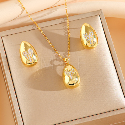 304 Stainless Steel Cubic Zirconia Stud Earrings & Pendant Necklaces Sets FS-WG34C3D-02-1
