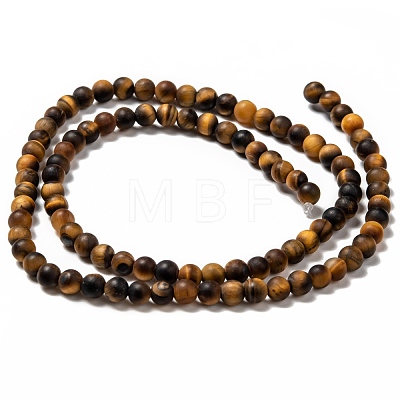 Natural Frosted Tiger Eye Round Bead Strands G-M064-4mm-02-1
