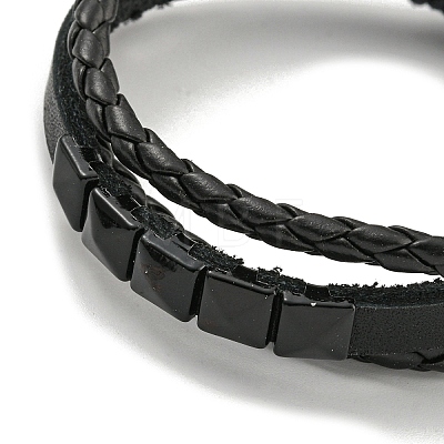 Braided PU Leather & Waxed Cords Triple Layer Multi-strand Bracelets BJEW-P329-06B-EB-1