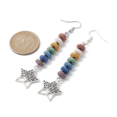 Colorful Natural Dyed Lava Rock Disc Beaded Dangle Earrings EJEW-JE05617-1