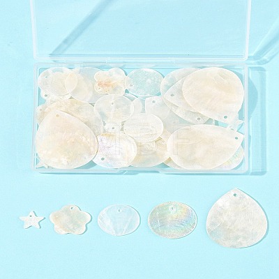 56Pcs 5 Styles Natural Capiz Shell Pendants SHEL-FS0001-08-1