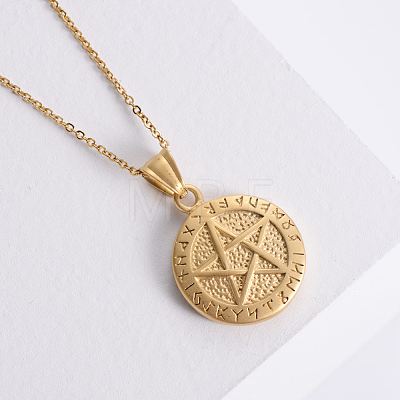 Vintage Punk Stainless Steel Viking Pentagram Pendant Necklaces for Unisex CH3922-1