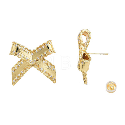 Cubic Zirconia Bowknot Stud Earrings EJEW-N011-64-1