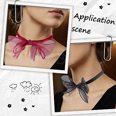 2Pcs 2 Colors Gauze Bowknot Fabric Choker Necklaces for Women AJEW-CP0011-95-1