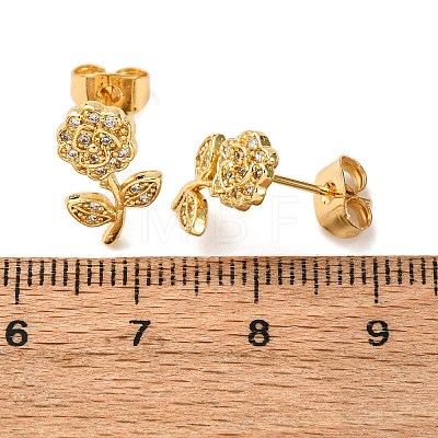 Brass Micro Pave Clear Cubic Zirconia Flower Stud Earrings EJEW-K267-35G-1