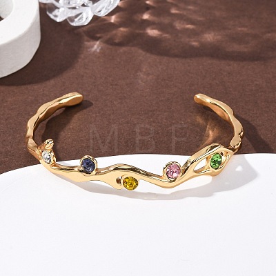 304 Stainless Steel Rhinestone Cuff Bangles for Women BJEW-L610-23G-1