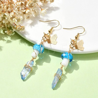 4 Pairs 4 Color Dyed Natural Quartz Crystal Nugget & Mushroom Lampwork Dangle Earrings EJEW-TA00335-1