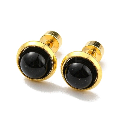 Vacuum Plating 12 Pairs 6 Color Flat Round Resin Straight Barbell Stud Earrings AJEW-C032-01G-1