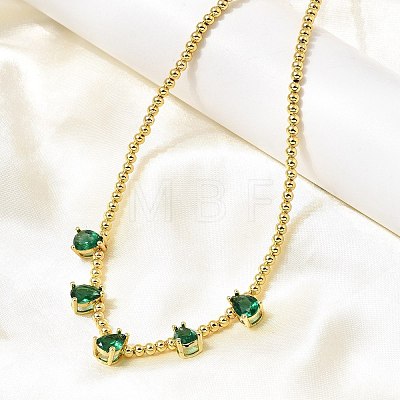 Brass Pave Cubic Zirconia Teardrop Pendant Round Beaded Necklaces NJEW-C121-01G-04-1