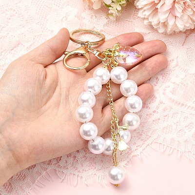 Acrylic & ABS Plastic Pearl Bead Keychains KEYC-YW00299-02-1