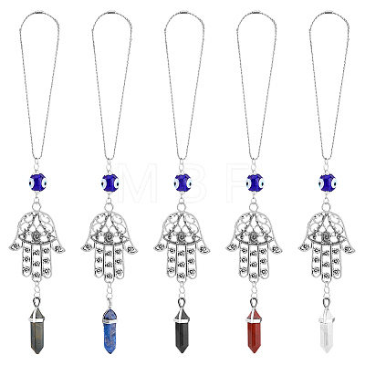 1 Set Hamsa Hand & Evil Eye Hanging Ornament with Bullet Gemstone Charm PALLOY-FH0007-43A-1