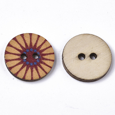 2-Hole Printed Wooden Buttons BUTT-ZX004-01A-02-1
