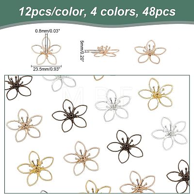 48 Pcs 4 Colors Brass Bead Caps KK-FH0004-38-1