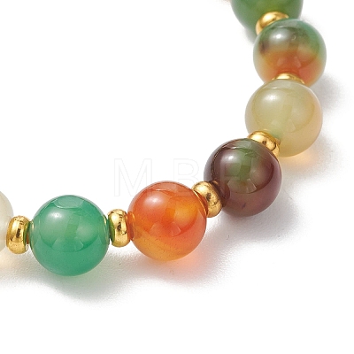 Dyed & Heated Natural Peacock Agate Round Beads Stretch Bracelets for Women Men BJEW-JB13444-1