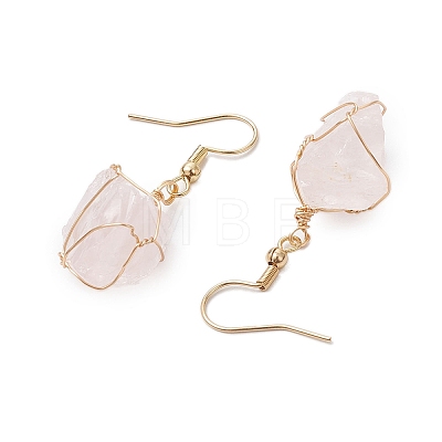 Natural Rose Quartz & 304 Stainless Steel Dangle Earrings for Women EJEW-JE06237-03-1