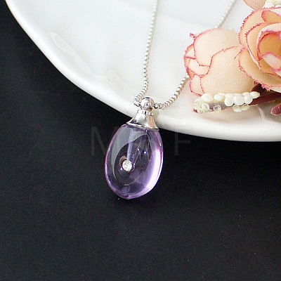 Medium Purple Glass Perfume Bottle Pendant Necklaces PW-WGF3857-12-1