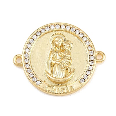 Religion Brass Pave Clear Cubic Zirconia Connector Charms KK-L275-01G-1