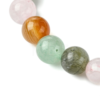 Natural Carnelian & Rose Quartz & Green Aventurine & Labradorite Round Beaded Stretch Bracelets BJEW-JB10910-05-1