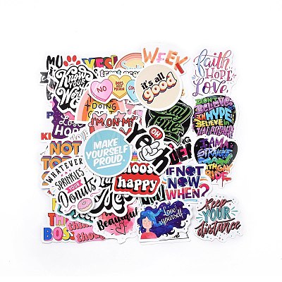 50Pcs Inspirational Theme Paper Cartoon English Word Stickers Set DIY-I109-02-1