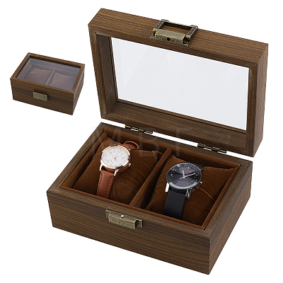 2-Slot Wood Watch Storage Boxes OBOX-WH0089-261-1