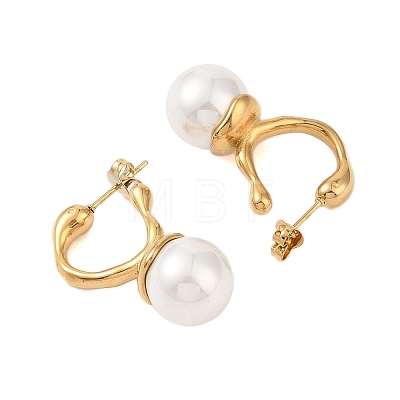 Ion Plating(IP) 304 Stainless Steel with ABS Imitation Pearl Stud Earrings for Women EJEW-N055-14G-1