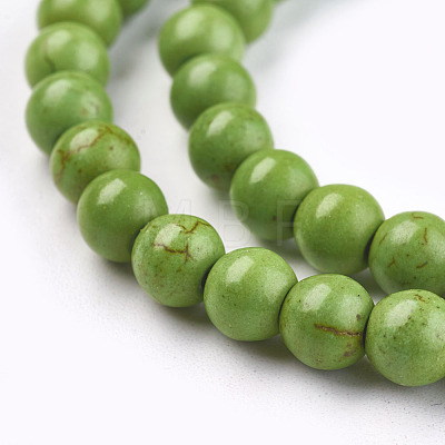 1 Strand Dyed Lime Green Round Synthetic Turquoise Beads Strands X-TURQ-G106-6mm-02B-1