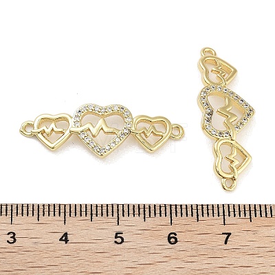 Rack Plating Brass Micro Pave Clear Cubic Zirconia Triple Heart Connector KK-Z064-32G-1