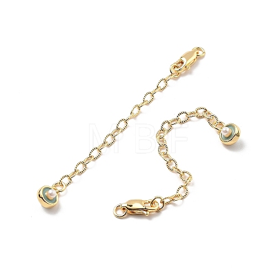 Brass Enamel ABS Imtation Pearl End with Chain KK-B129-27G-03-1