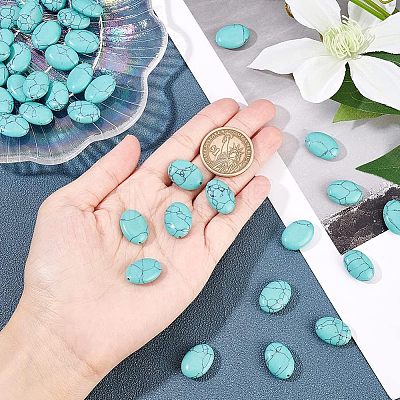  2 Strands Flat Oval Synthetic Turquoise Stone Beads Strands TURQ-NB0001-10-1