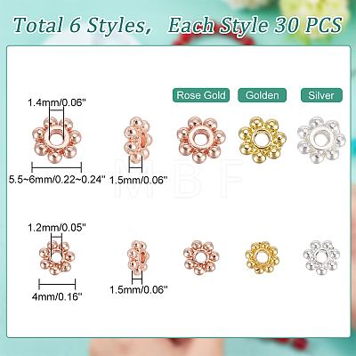   180Pcs 6 Style Zinc Alloy Spacer Beads FIND-PH0007-18-1
