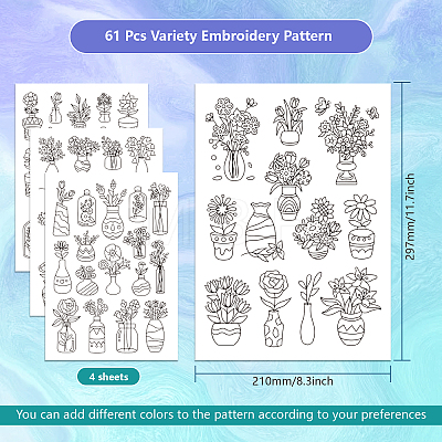 4 Sheets 11.6x8.2 Inch Stick and Stitch Embroidery Patterns DIY-WH0455-017-1