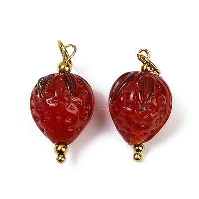 304 Stainless Steel with Handmade Lampwork Pendants STAS-Q352-02G-A-1