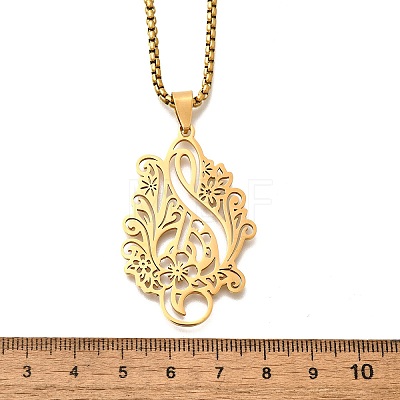 304 Stainless Steel Laser Cut Flower Musical Note Pendant Box Chain Necklaces for Women Men NJEW-E156-02G-1