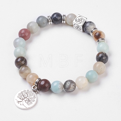 Natural Flower Amazonite Stretch Bracelets BJEW-JB03771-02-1