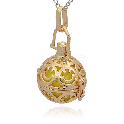 Golden Tone Brass Hollow Round Cage Pendants KK-J216-15G-1