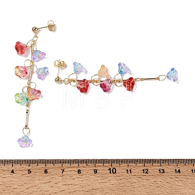 Brass Glass Beads Flower Dangle Stud Earrings EJEW-JE06569-1