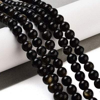 Natural Golden Sheen Obsidian Beads Strands G-C068-6mm-9-1