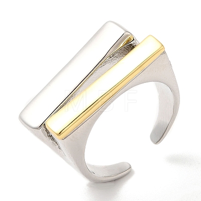 Rack Plating Two Tone Brass Rectangle Open Cuff Ring for Women RJEW-A016-02P-1