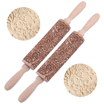 Flower Print Wood Rolling Pin AJEW-WH0314-689C-1-1