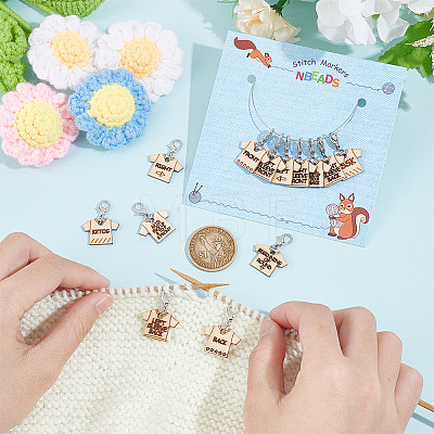 13Pcs 13 Style T-shirt Direction Guide Wood Pendant Locking Stitch Markers HJEW-AB00648-1