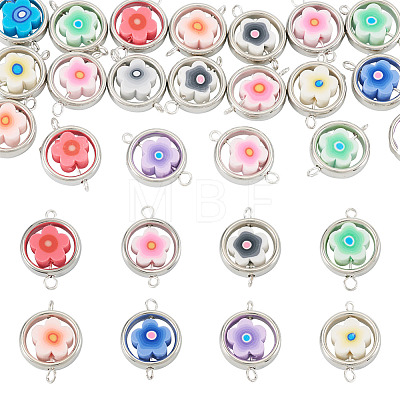 20Pcs Polymer Clay Flower & CCB Ring Frame Links Connector Charms CLAY-TADJ0001-10-1
