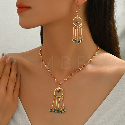 Bohemian Vintage Iron Resin Evil Eye Tassels Pendant Necklaces & Earrings Sets for Women XC5526-1