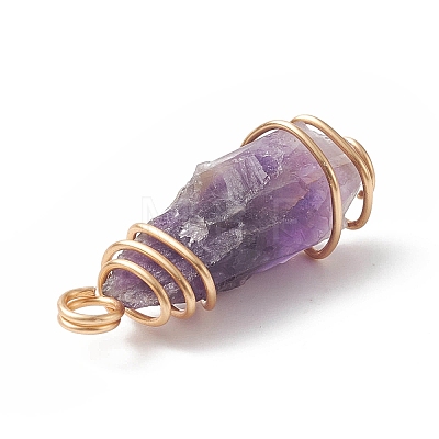 Natural Amethyst Copper Wire Wrapped Pendants PALLOY-JF01980-01-1