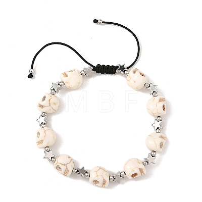 Dyed Synthetic Turquoise Halloween Skull Braided Bead Bracelets BJEW-TA00768-1