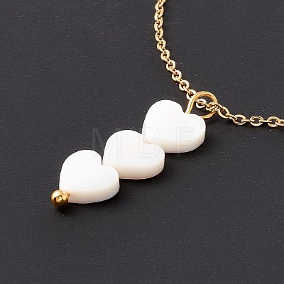 Natural Shell Heart Pendant Necklace with 304 Stainless Steel Chains for Women NJEW-C016-05G-1