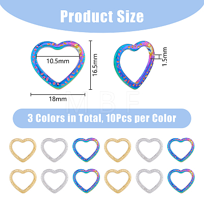 30Pcs 3 Colors 304 Stainless Steel Linking Ring STAS-DC0014-23-1