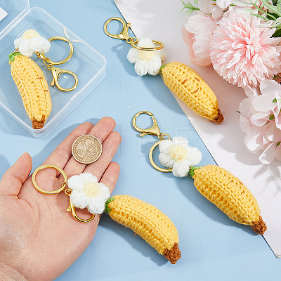 4Pcs Handmade Yarn Banana with Flower Pendant Keychains KEYC-HS00020-1