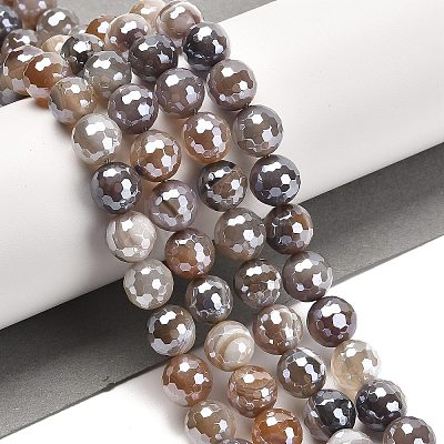 Electroplated Natural Botswana Agate Round Beads Strands G-L598-A03-03-1