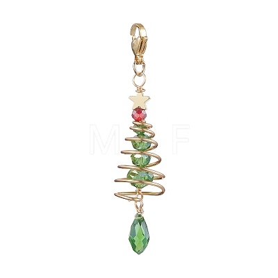 Christmas Tree Glass & Brass Pendant Decorations HJEW-JM02012-1